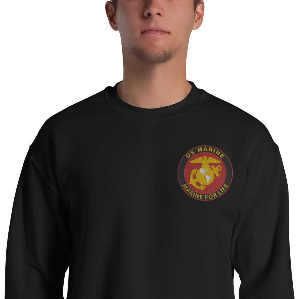 Custom MARlNE Ranks, Insignia Marine For Life Embroidered Unisex Sweatshirt