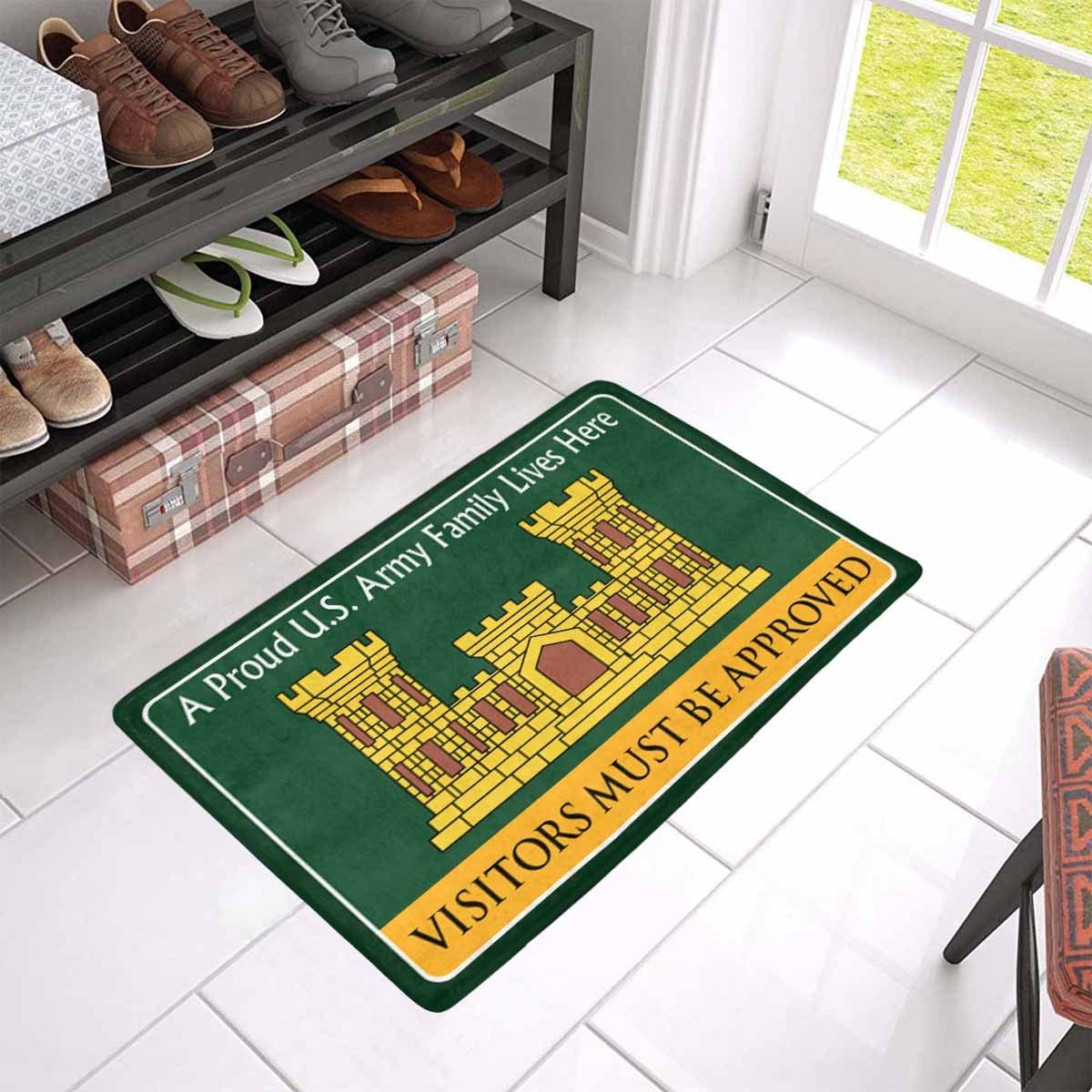 U.S. Army Corps of Engineers Family Doormat - Visitors must be approved Doormat (23.6 inches x 15.7 inches)-Doormat-Army-Branch-Veterans Nation