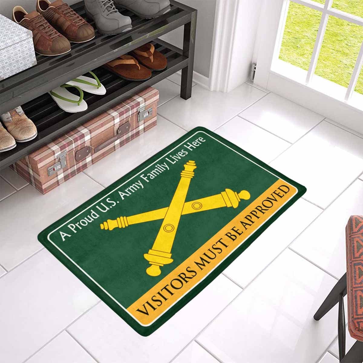US Army Field Artillery Family Doormat - Visitors must be approved Doormat (23.6 inches x 15.7 inches)-Doormat-Army-Branch-Veterans Nation