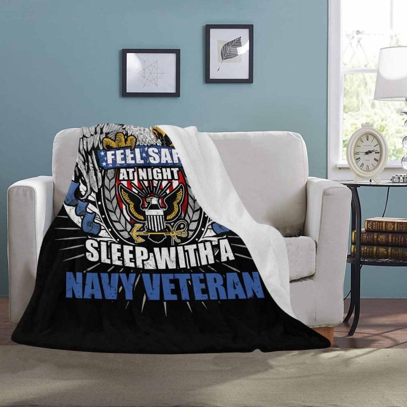 Feel Safe At Night Sleep With A Navy Veteran Sherpa Blanket - 50x60-Blankets-Navy-Logo-Veterans Nation