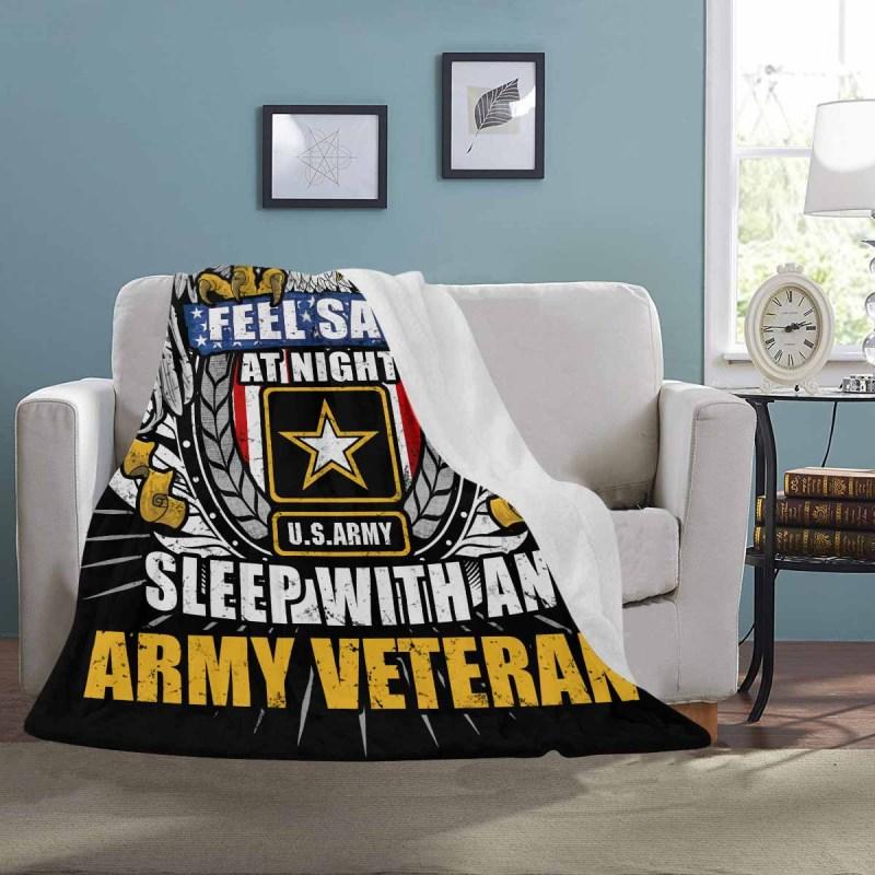 Feel Safe At Night Sleep With An Army Veteran Sherpa Blanket - 50x60-Blankets-Army-Logo-Veterans Nation