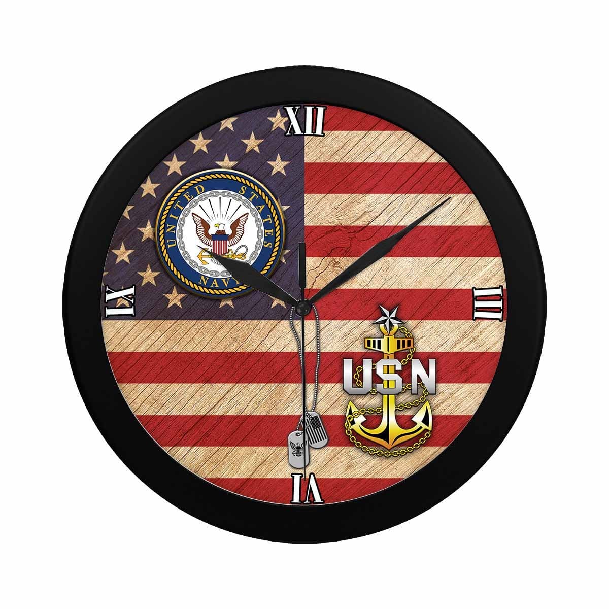 US Navy E-8 Senior Chief Petty Officer E8 SCPO Senior Noncommissioned Officer Collar Device Wall Clock-WallClocks-Navy-Collar-Veterans Nation