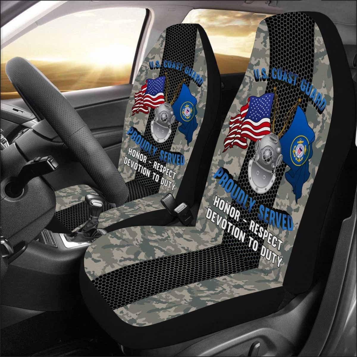 US Coast Guard Diver ND Logo Proudly Served - Car Seat Covers (Set of 2)-SeatCovers-USCG-Rate-Veterans Nation