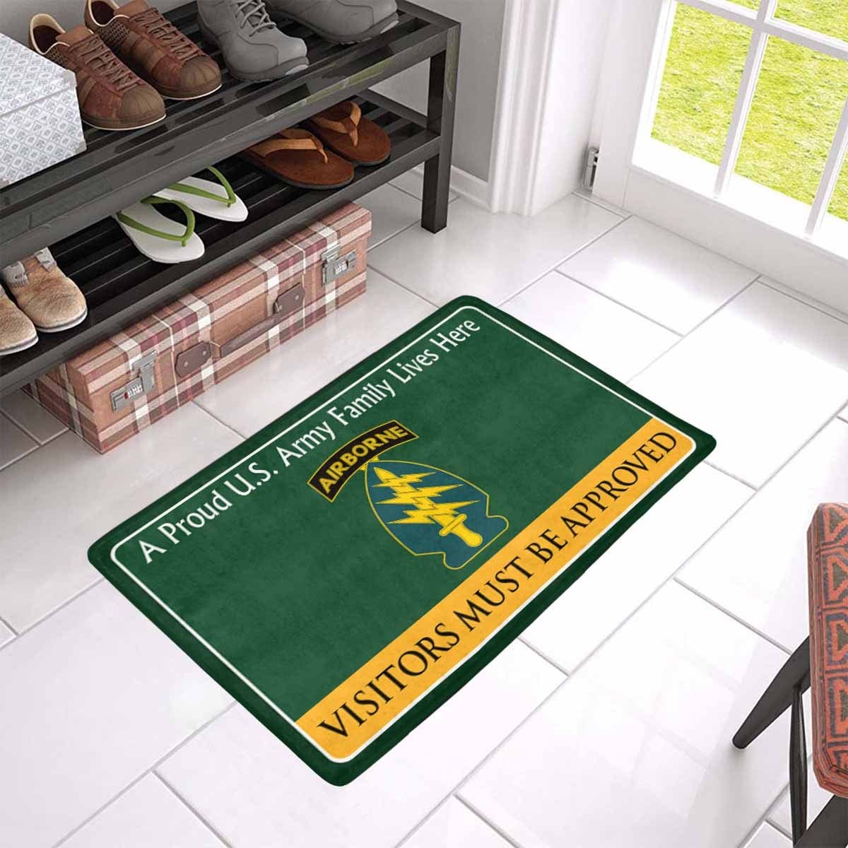 US Army Special Forces Airborne Family Doormat - Visitors must be approved Doormat (23.6 inches x 15.7 inches)-Doormat-Army-CSIB-Veterans Nation
