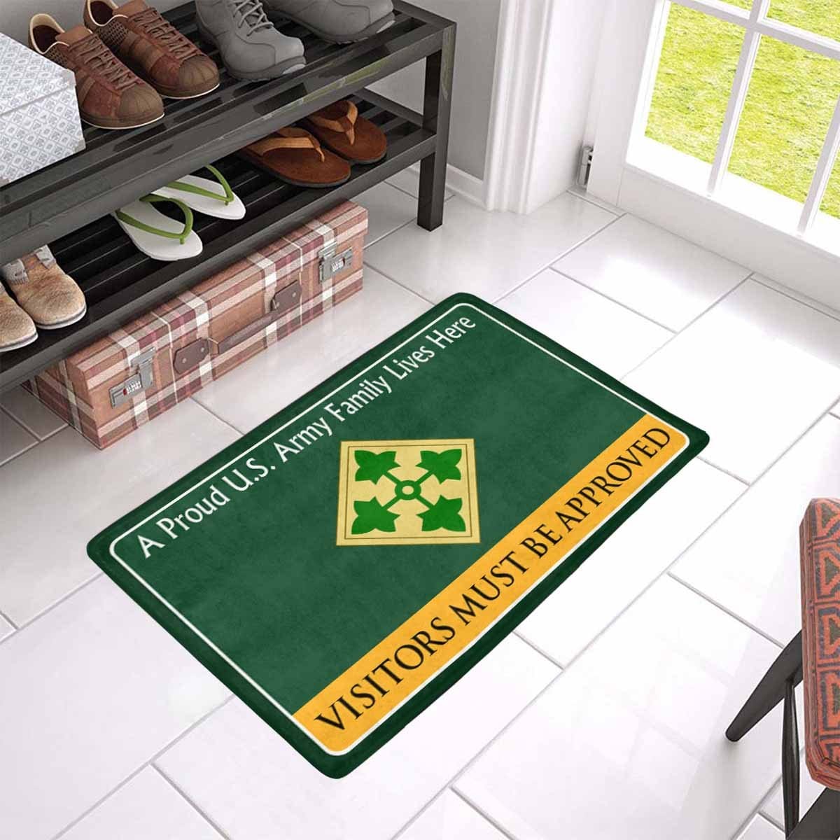 US Army 4th Infantry Division Family Doormat - Visitors must be approved Doormat (23.6 inches x 15.7 inches)-Doormat-Army-CSIB-Veterans Nation
