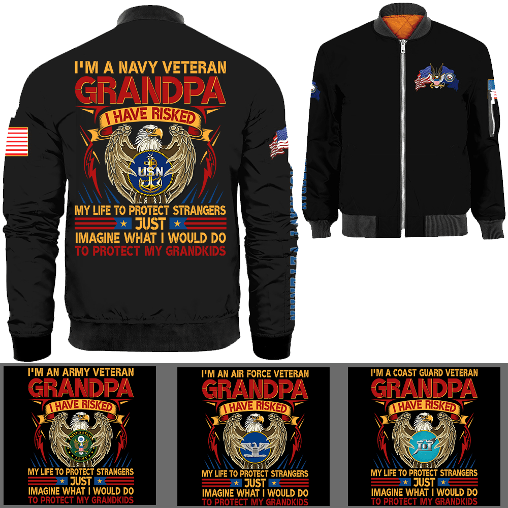 Veteran Grandpa Military Logo Insignia Bomber Jacket