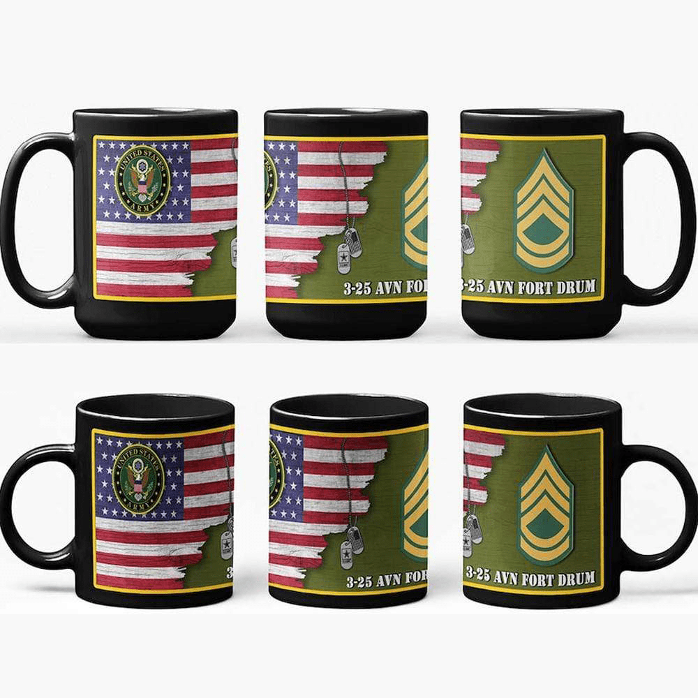 US Army Insignia With American Flag Personalized 11oz - 15oz Black Mug-Mug-Personalized-Army-Veterans Nation