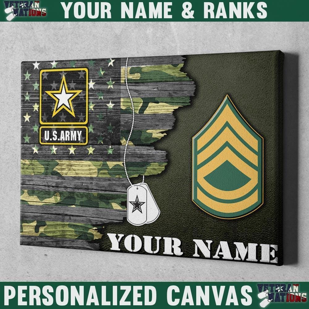 Personalized Canvas 1.5in Frame - USA Half Flag With Military Ranks/Insignia - Personalized Name & Ranks-Canvas-Personalized-AllBranch-Veterans Nation