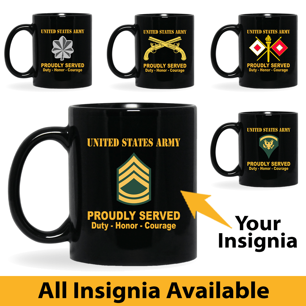 US Army Insignia Proudly Served Core Values 11oz - 15oz Black Mug-Mug-Army-Veterans Nation