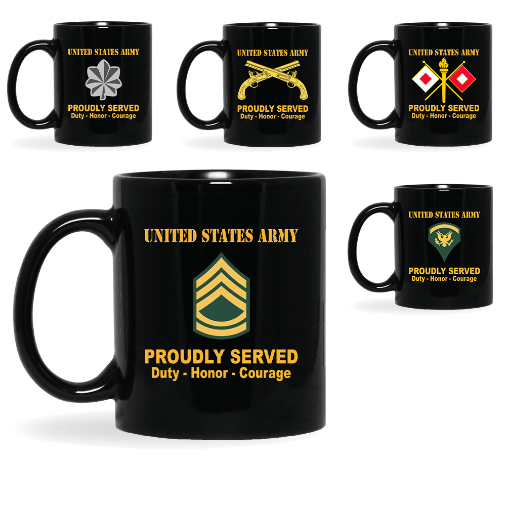 US Army Insignia Proudly Served Core Values 11oz - 15oz Black Mug-Mug-Army-Veterans Nation