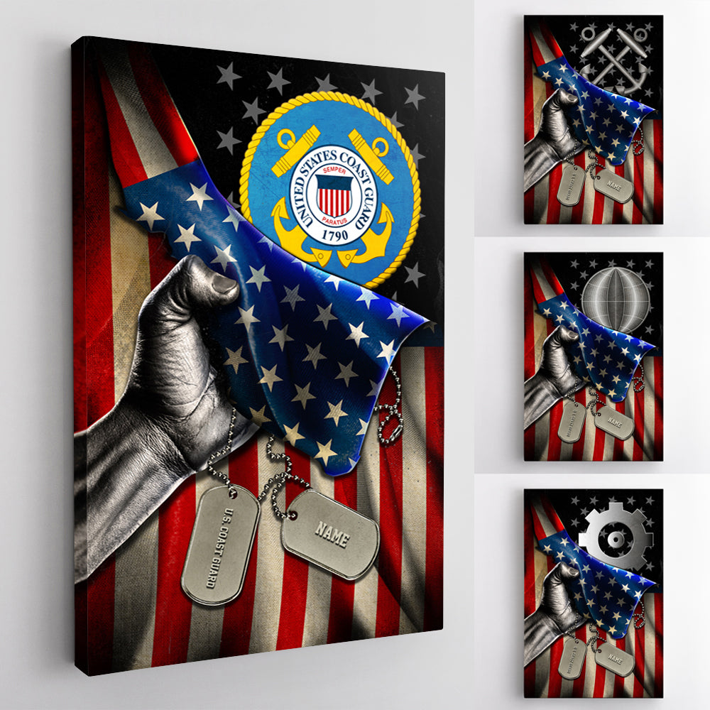 Personalized Canvas 1.5in Frame - USA Flag With Military Ranks/Insignia - Personalized Name & Ranks D07-Canvas-Personalized-AllBranch-Veterans Nation