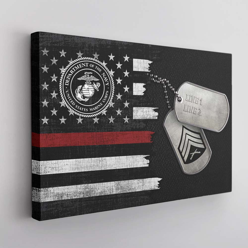 Personalized Canvas 1.5in Frame - Black/White USA Flag With Military Ranks/Insignia - Personalized Name & Ranks D08-Canvas-Personalized-AllBranch-Veterans Nation