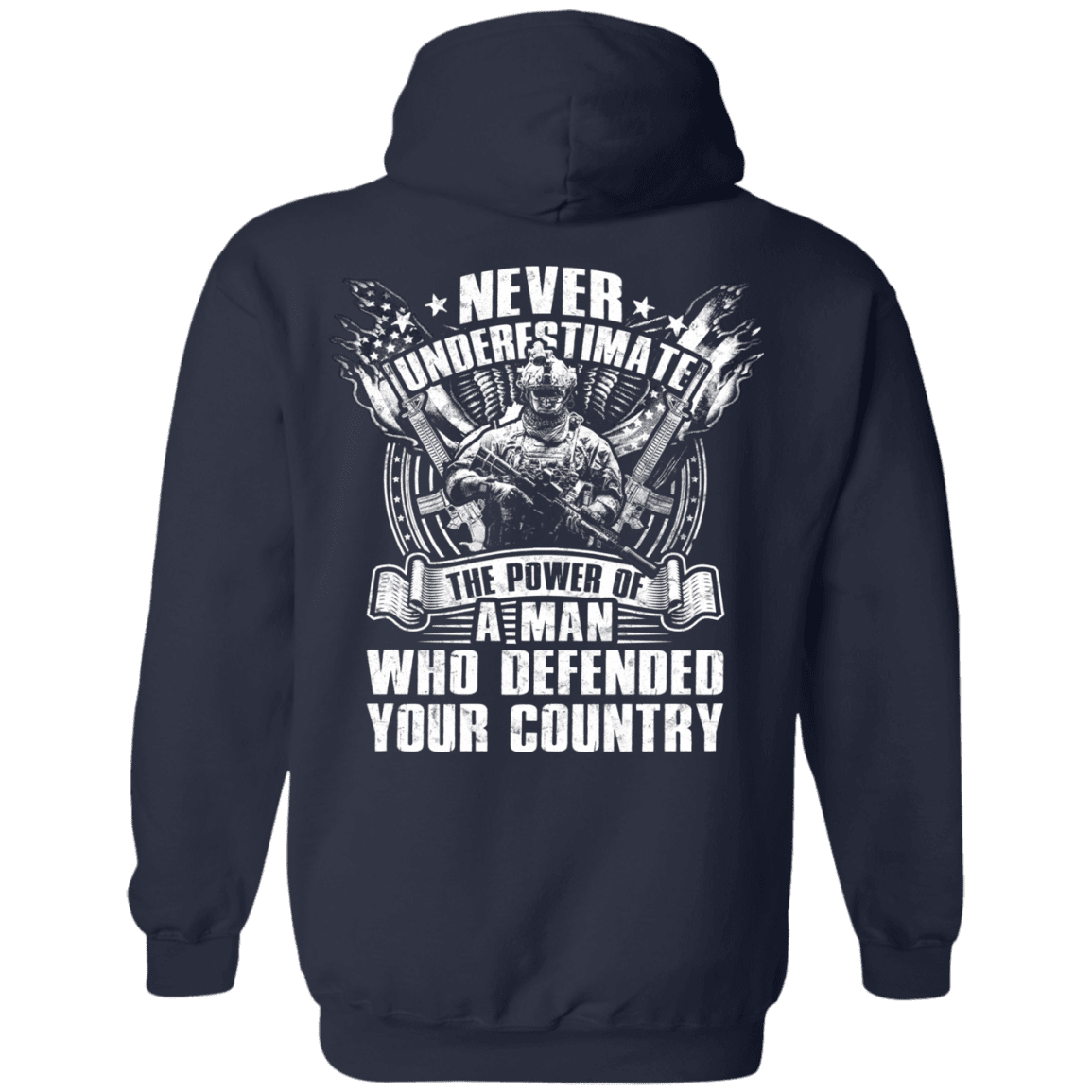 Military T-Shirt "Never Underestimate The Power of Man Defended Country" Men Back-TShirt-General-Veterans Nation