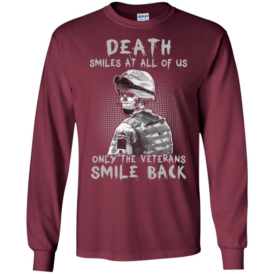 Military T-Shirt "Death Smiles At All Of Us - Only The Veterans Smile Back Men On" Front-TShirt-General-Veterans Nation