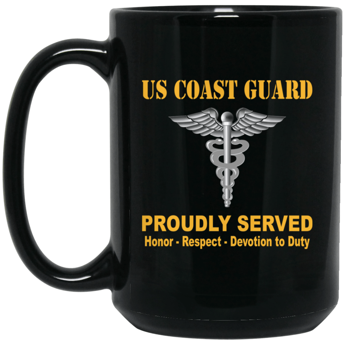 US Coast Guard Health Services Technician HS Logo Proudly Served Black Mug 11 oz - 15 oz-Mug-USCG-Rate-Veterans Nation