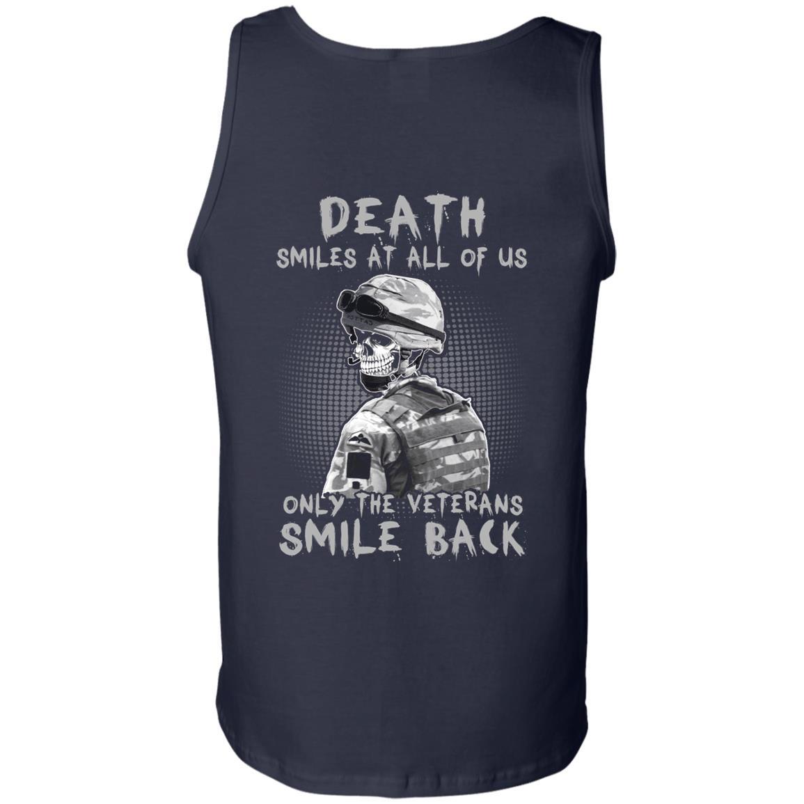 Military T-Shirt "Death Smiles At All Of Us - Only The Veterans Smile Back Men" on Back Design-TShirt-General-Veterans Nation