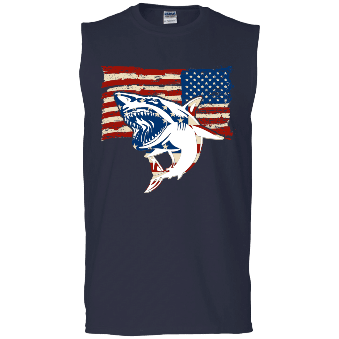 Military T-Shirt "Independence Day Shark American Flag" Front-TShirt-General-Veterans Nation