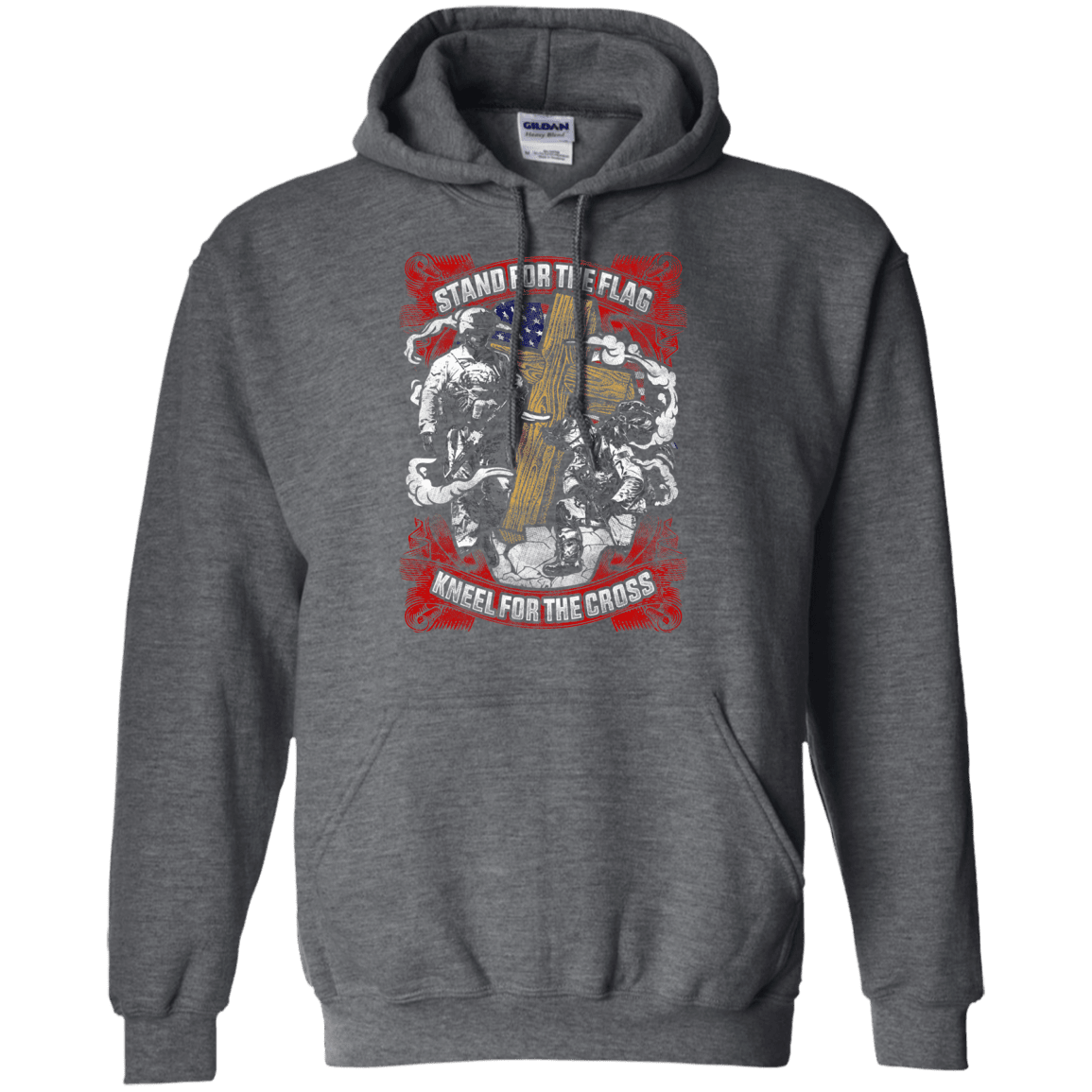 Military T-Shirt "Stand For the Flag Kneel For The Cross Men" Front-TShirt-General-Veterans Nation