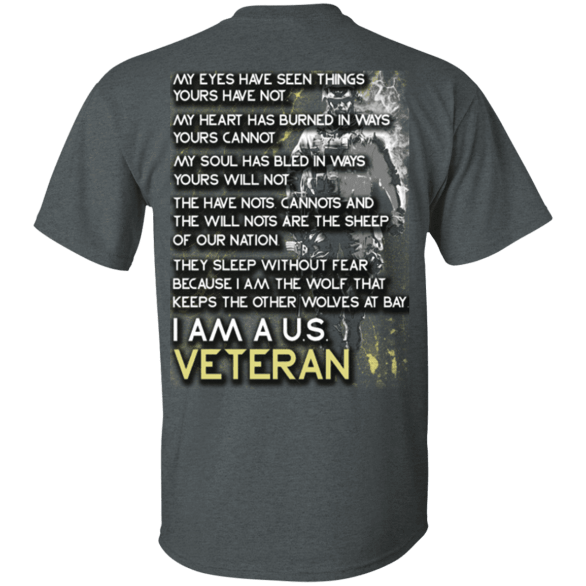 Military T-Shirt "I Am A US Veteran, I Am The Wolf" - Men Back-TShirt-General-Veterans Nation