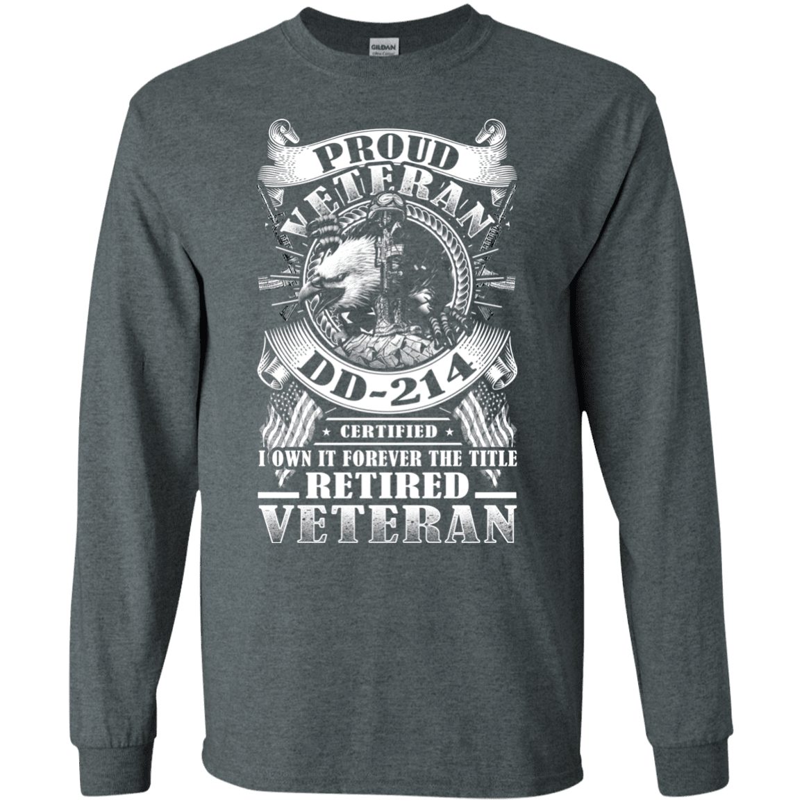Military T-Shirt "Proud Veteran DD 214 with Title Retired Veteran" Front-TShirt-General-Veterans Nation