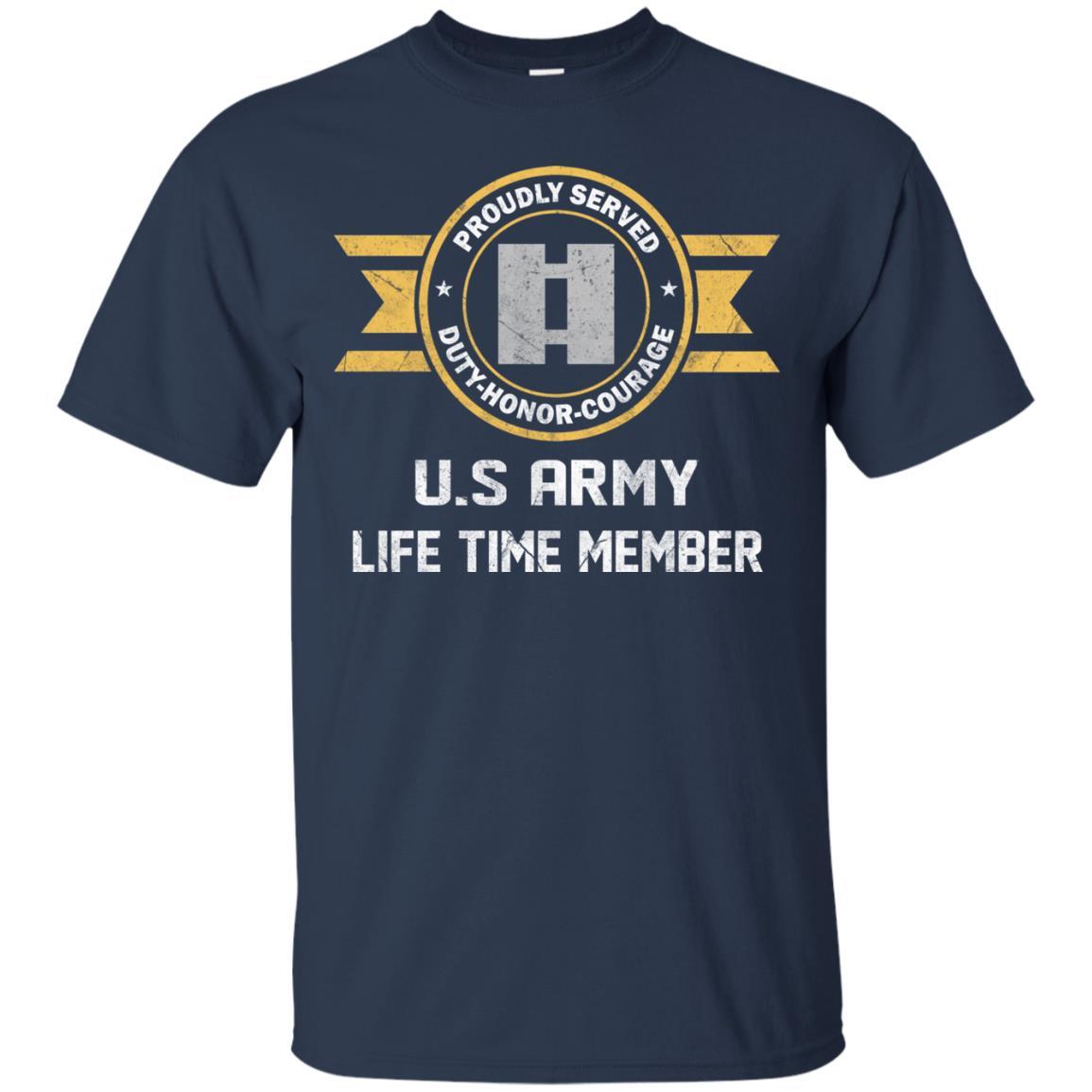 Life Time Member - US Army O-3 Captain O3 CPT Commissioned Officer Ranks Men T Shirt On Front-TShirt-Army-Veterans Nation