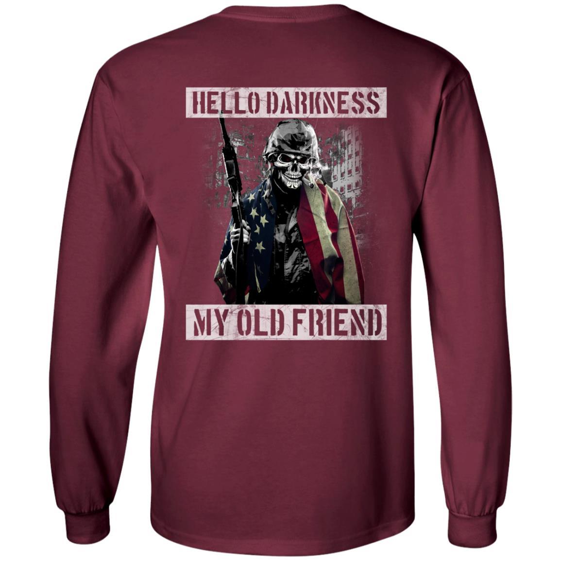 Military T-Shirt "Hello Darkness - My Old Friend Men" On Back-TShirt-General-Veterans Nation