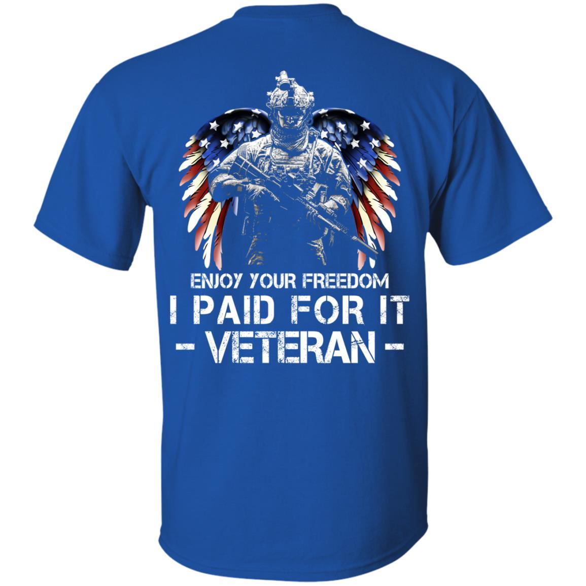 Military T-Shirt "Enjoy Your Freedom - I Paid For It Veteran Men" On Back-TShirt-General-Veterans Nation