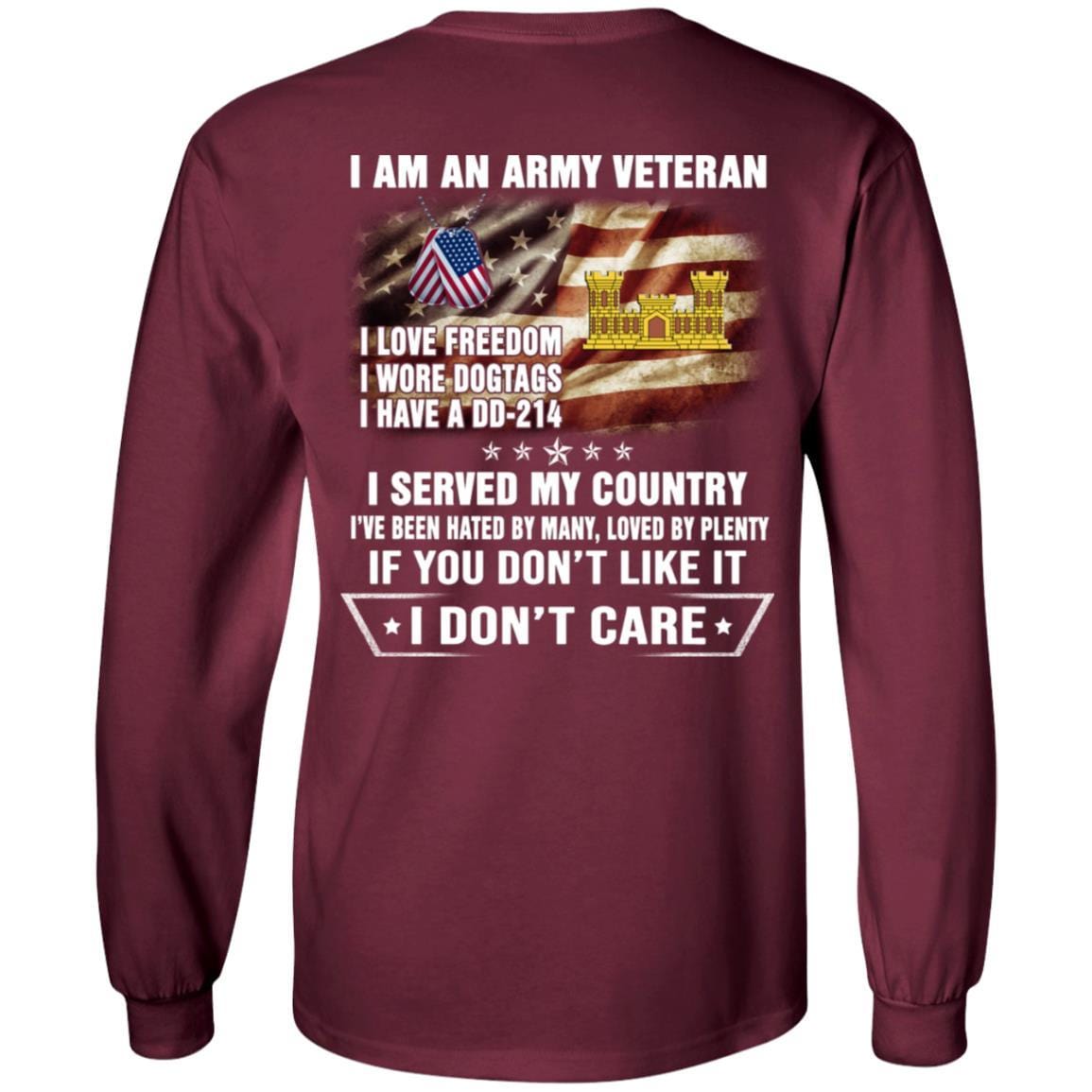 T-Shirt "I Am An Army Corps of Engineers Veteran" On Back-TShirt-Army-Veterans Nation