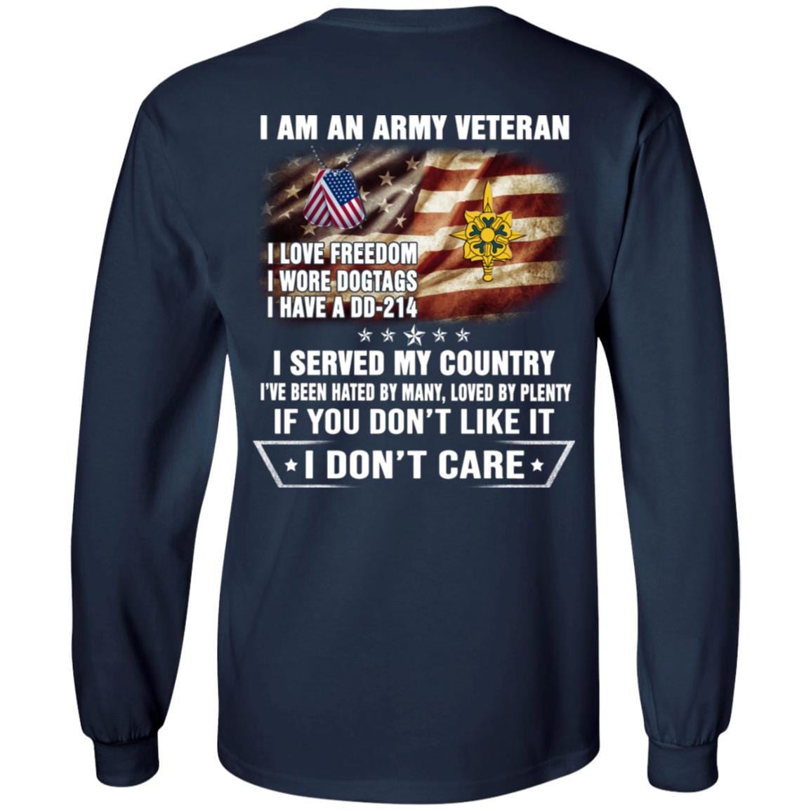 T-Shirt "I Am An Army Military Intelligence Branch Veteran" On Back-TShirt-Army-Veterans Nation