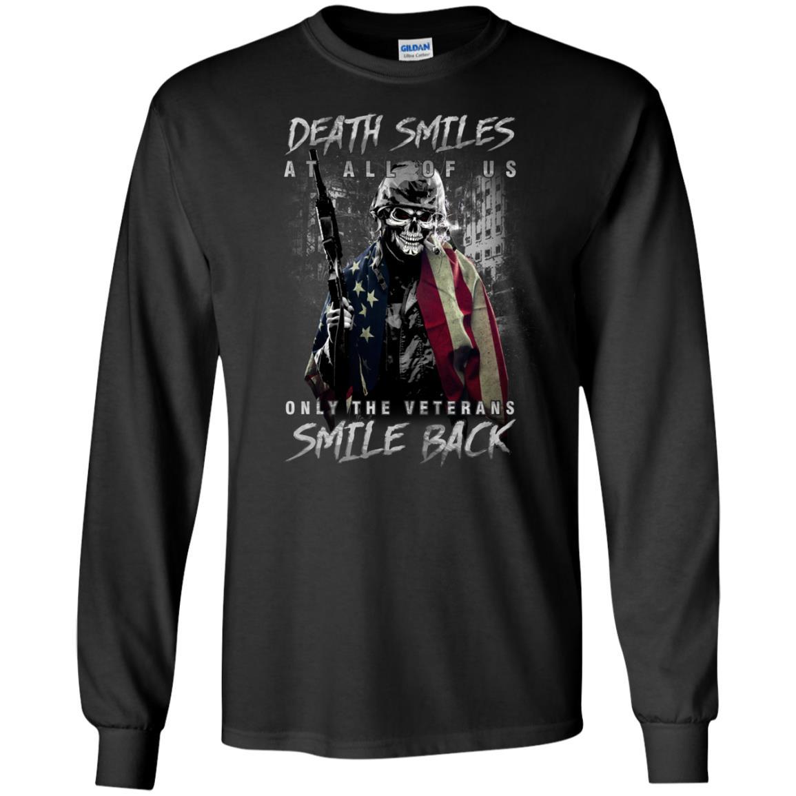 Military T-Shirt "Death Smiles At All Of Us - Only The Veterans Smile Back Men On" Front-TShirt-General-Veterans Nation