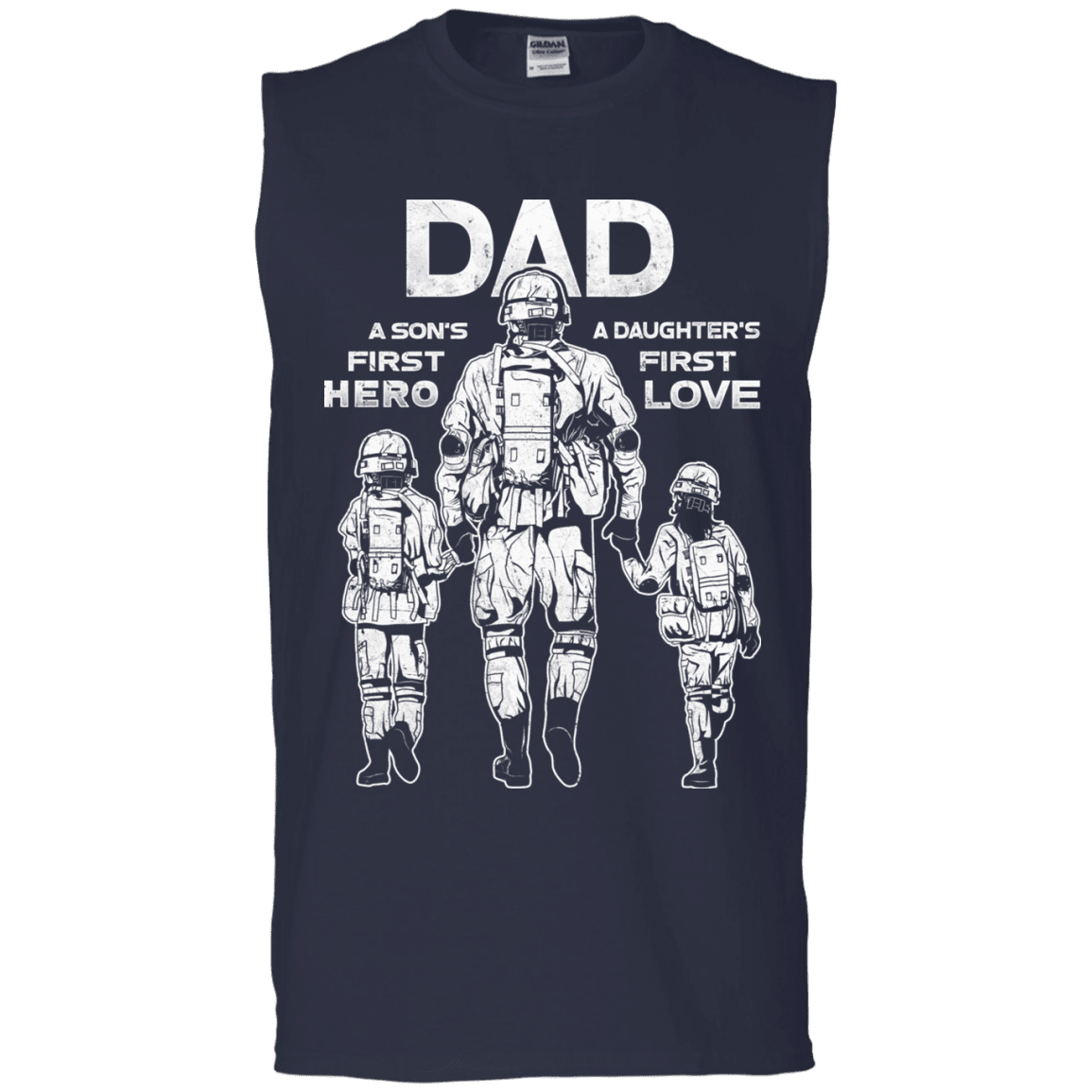 Military T-Shirt "Dad A Son's First Hero Daughter's First Love Men" Front-TShirt-General-Veterans Nation