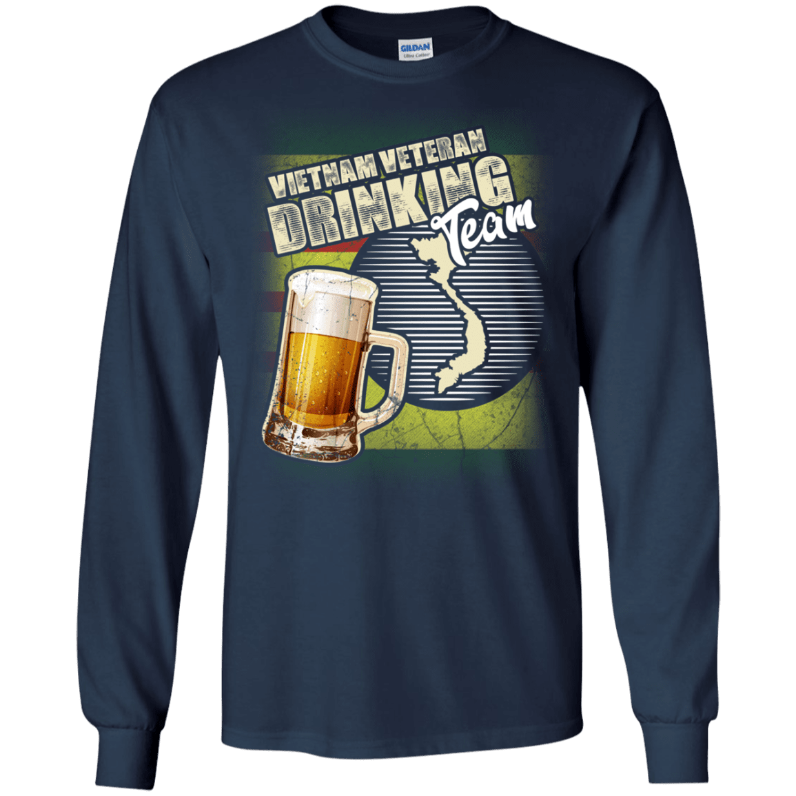 Military T-Shirt "Vietnam Veteran Drinking Beer Team" Front-TShirt-General-Veterans Nation