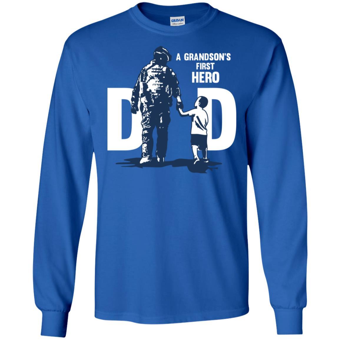 Military T-Shirt "A GRANDSON'S FIRST HERO FIRST LOVE DAD On" Front-TShirt-General-Veterans Nation