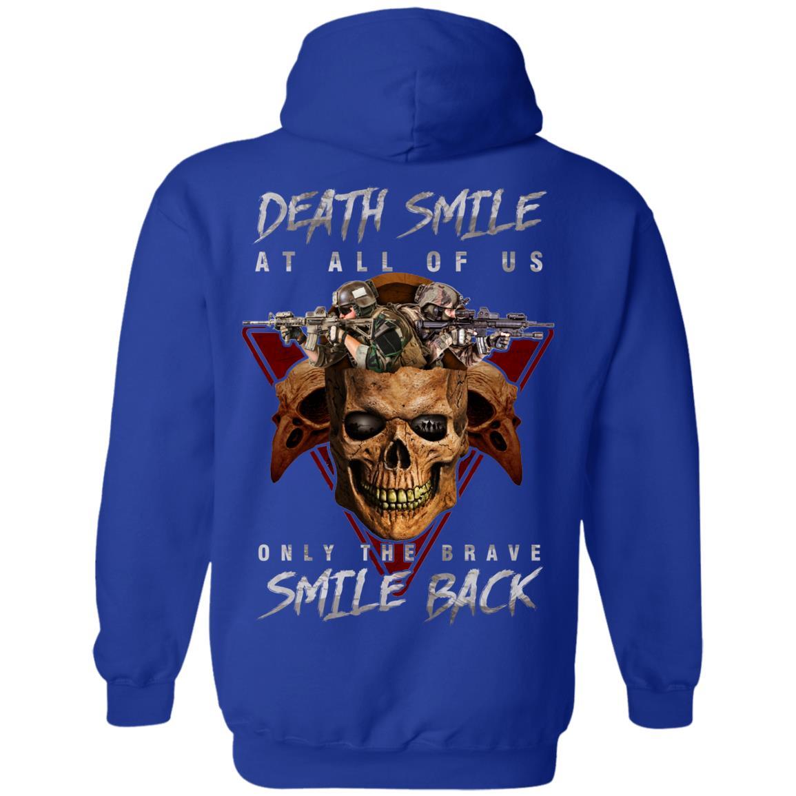 Military T-Shirt "Death Smile At All Of Us Only The Brave Smile Back" Men Back s-TShirt-General-Veterans Nation