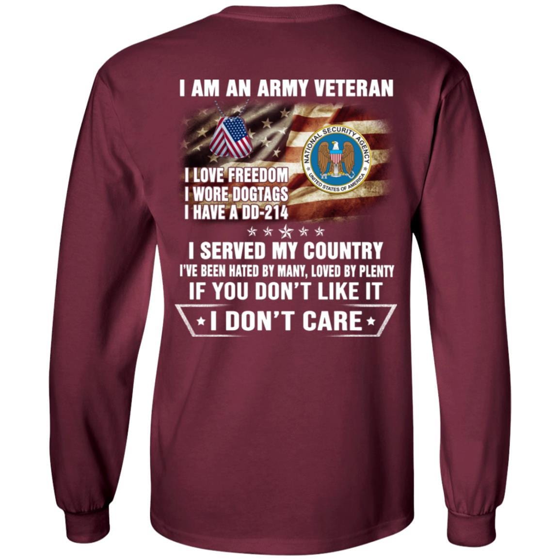 T-Shirt "I Am An National Security Agency Veteran" On Back-TShirt-Army-Veterans Nation