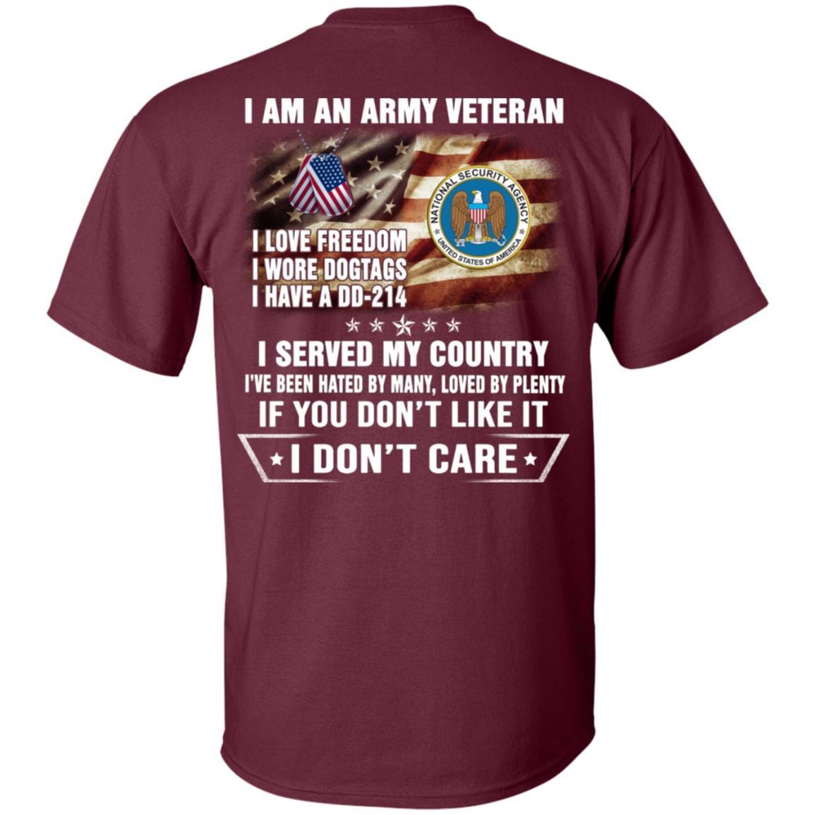 T-Shirt "I Am An National Security Agency Veteran" On Back-TShirt-Army-Veterans Nation