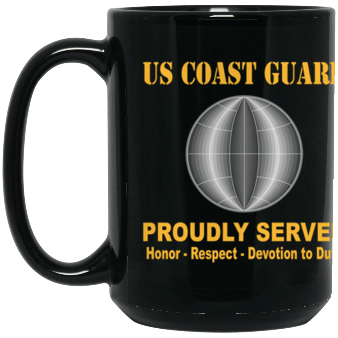 USCG Electrician's Mate EM Logo Proudly Served Core Values 15 oz. Black Mug-Drinkware-Veterans Nation