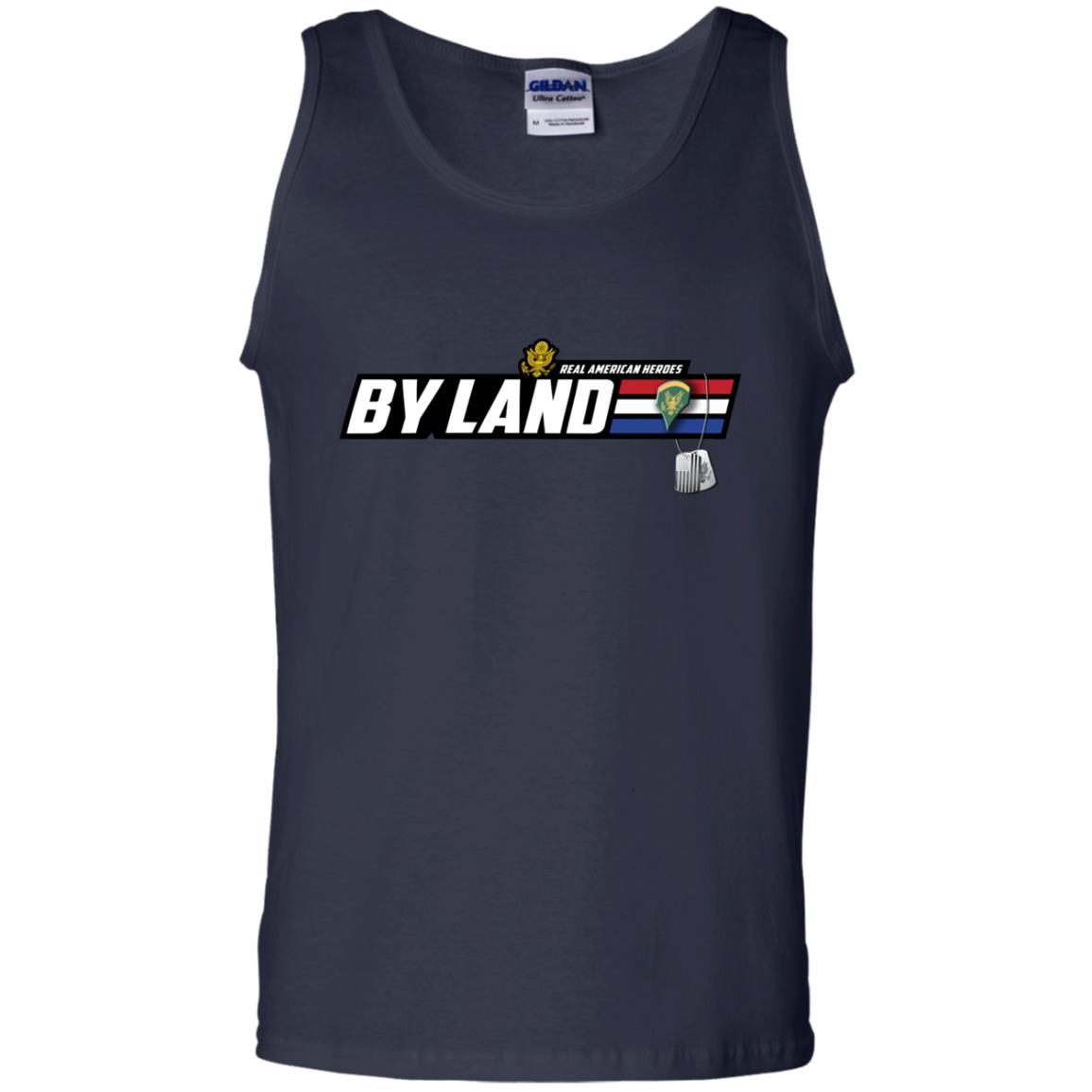 US Army T-Shirt "Real American Heroes By Land" E-5 SPC(SP5) On Front-TShirt-Army-Veterans Nation