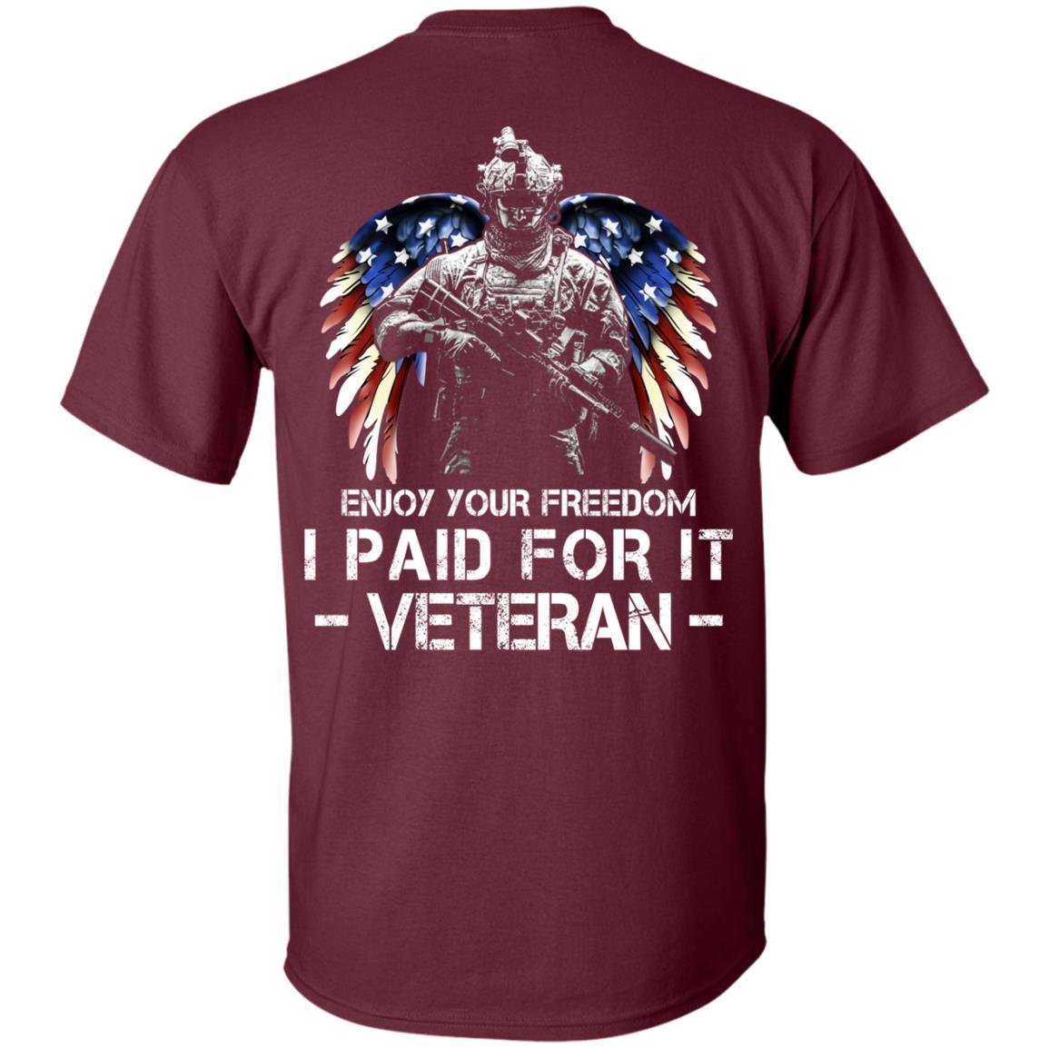 Military T-Shirt "Enjoy Your Freedom - I Paid For It Veteran Men" On Back-TShirt-General-Veterans Nation