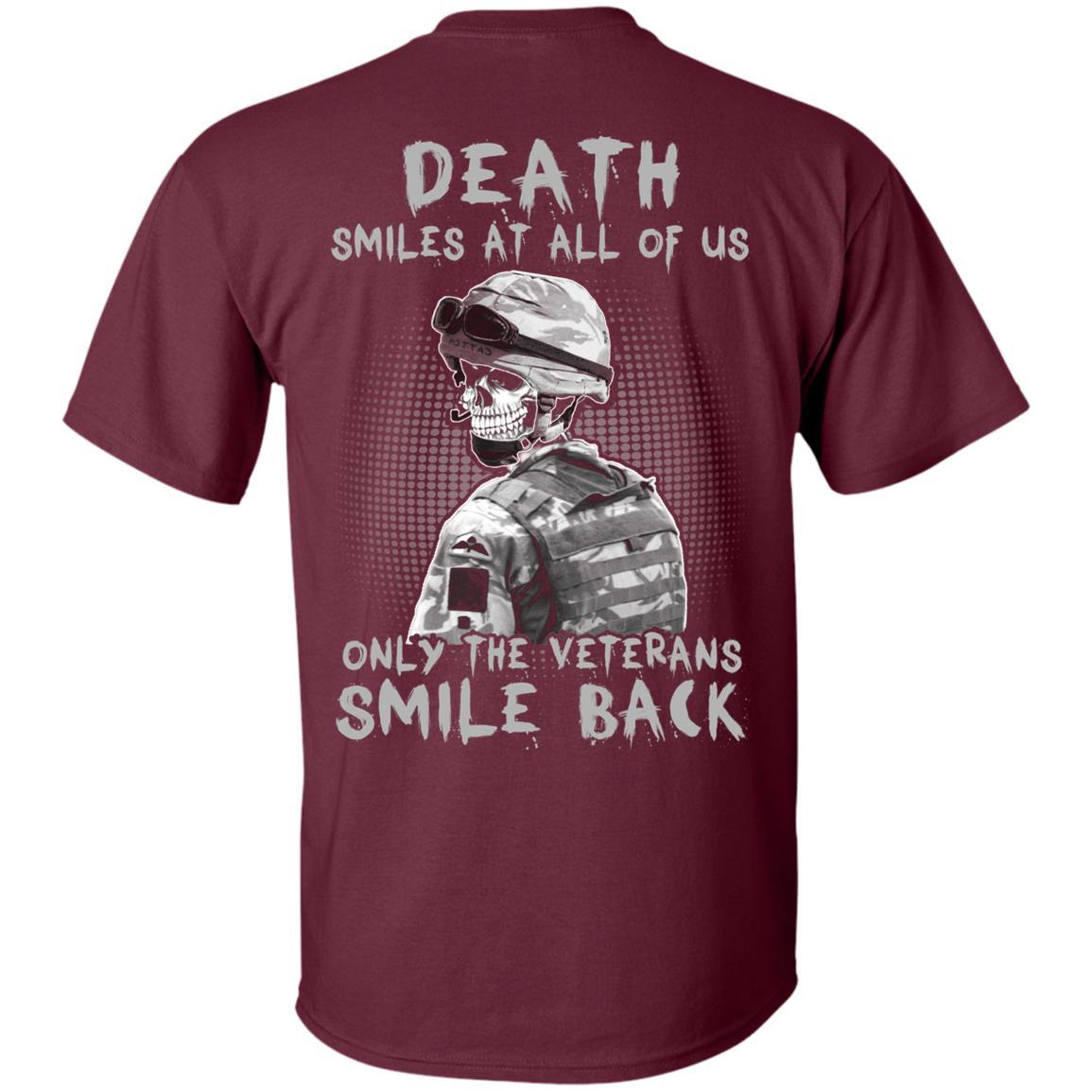 Military T-Shirt "Death Smiles At All Of Us - Only The Veterans Smile Back Men" on Back Design-TShirt-General-Veterans Nation
