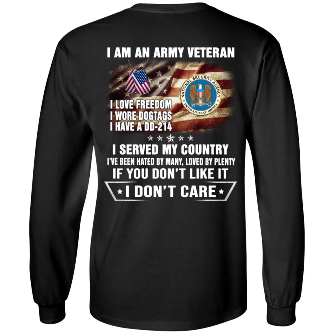 T-Shirt "I Am An National Security Agency Veteran" On Back-TShirt-Army-Veterans Nation