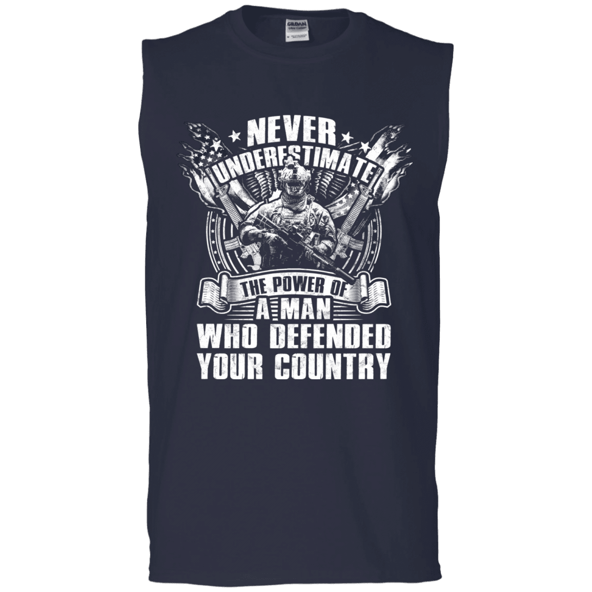Military T-Shirt "Never Underestimate The Power of Man Defended Country Men" Front-TShirt-General-Veterans Nation