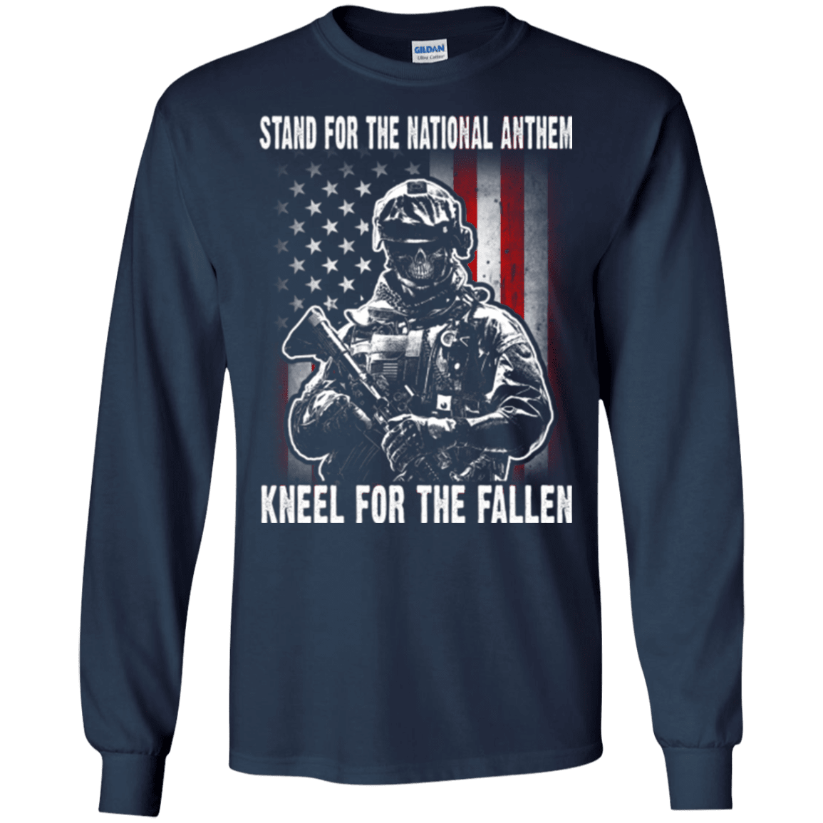 Military T-Shirt "Stand For The National Anthem Kneel For The Fallen"-TShirt-General-Veterans Nation