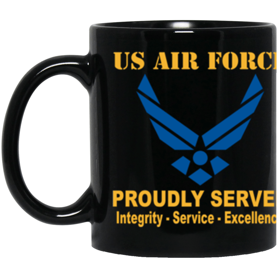 US Air Force Logo Proudly Served Core Values 11 oz. Black Mug-Drinkware-Veterans Nation