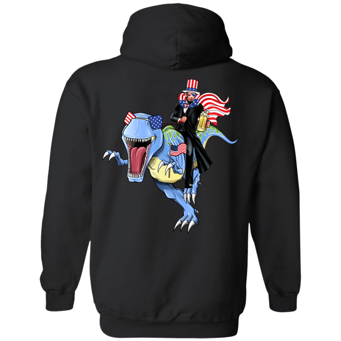 Military T-Shirt "Lincoln Dinosaur Beer Merica Flag Back"-TShirt-General-Veterans Nation