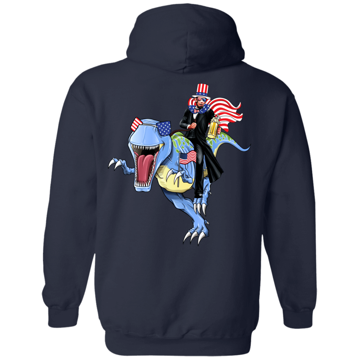 Military T-Shirt "Lincoln Dinosaur Beer Merica Flag Back"-TShirt-General-Veterans Nation