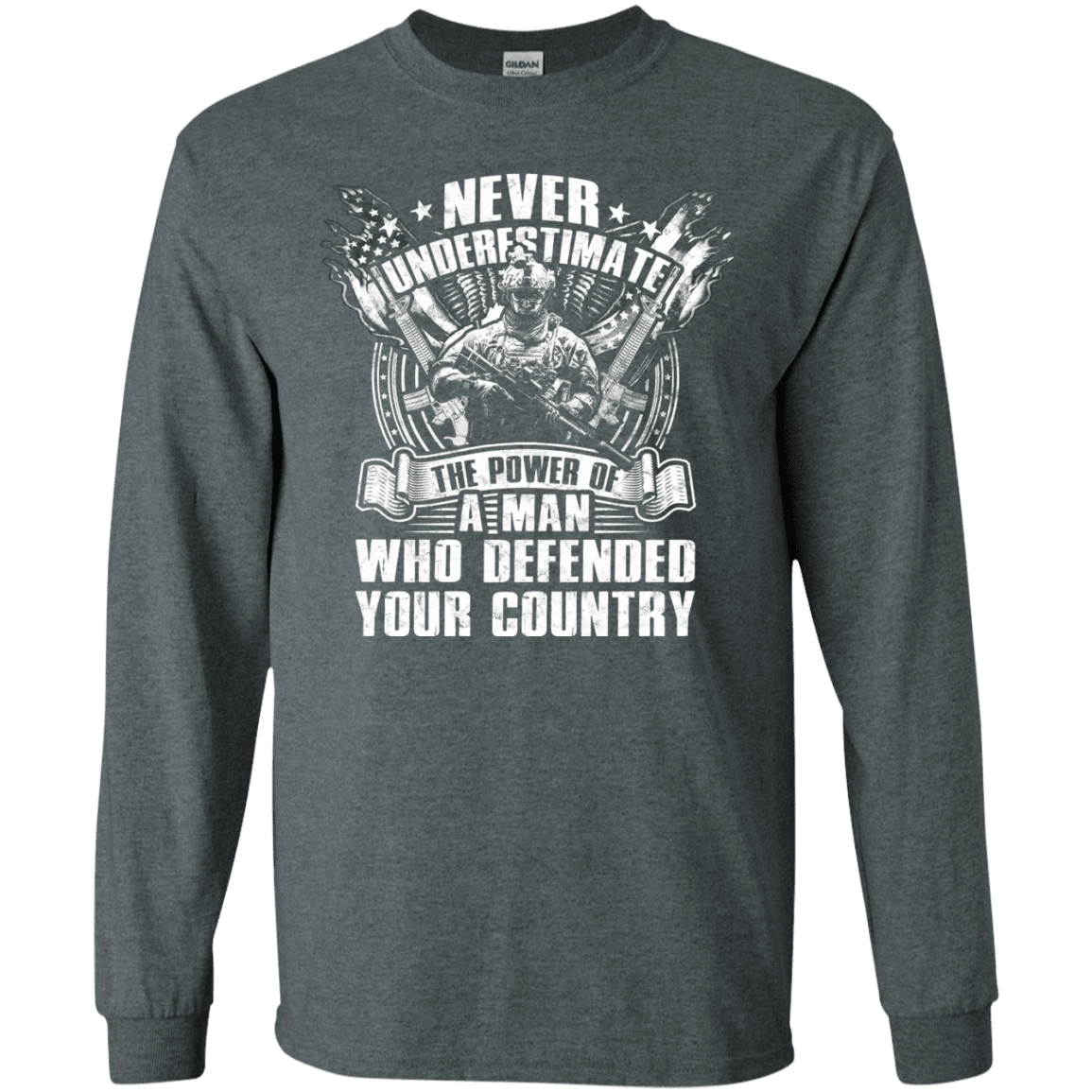 Military T-Shirt "Never Underestimate The Power of Man Defended Country Men" Front-TShirt-General-Veterans Nation