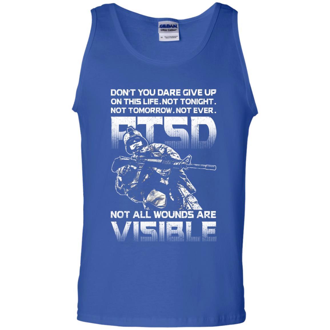 Military T-Shirt "Don't You Dare Give Up - PTSD Men On" Front-TShirt-General-Veterans Nation