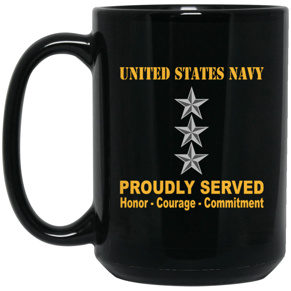 US Navy O-9 Vice Admiral O9 VADM Flag Officer Ranks Proudly Served Black Mug 11 oz - 15 oz-Mug-Navy-Officer-Veterans Nation