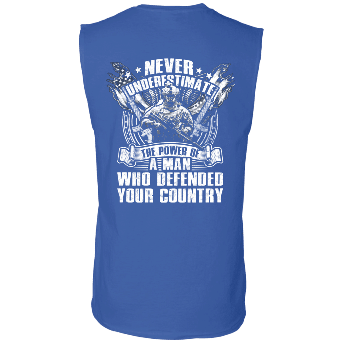 Military T-Shirt "Never Underestimate The Power of Man Defended Country" Men Back-TShirt-General-Veterans Nation